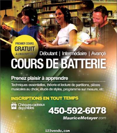 Annonces classees img:preview COURS DE BATTERIE - St-Jérôme, Laurentides, Mirabel, Prévost, St-Sauveur